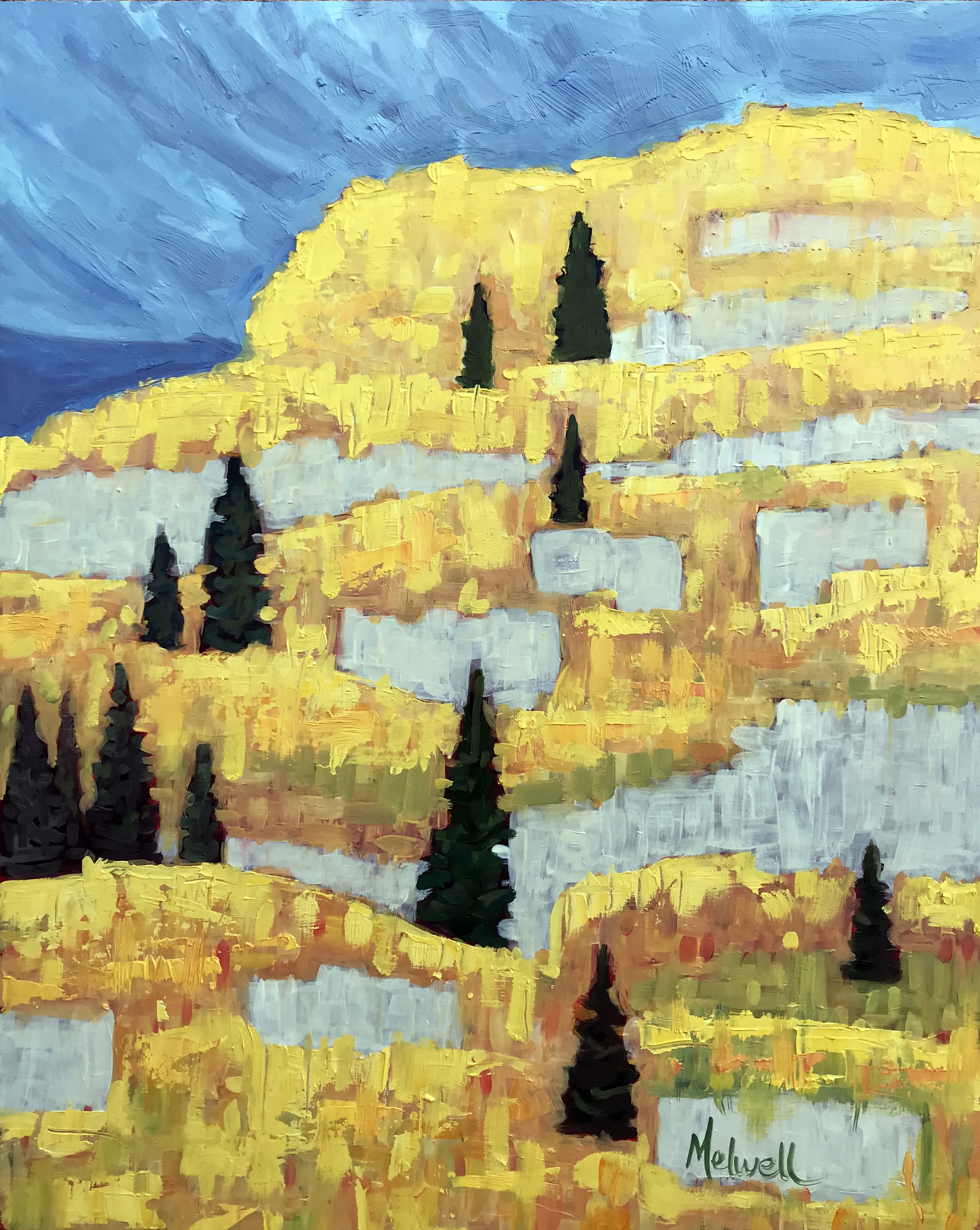 "Aspen Ridge, oil on panel by Melwell, 20x16